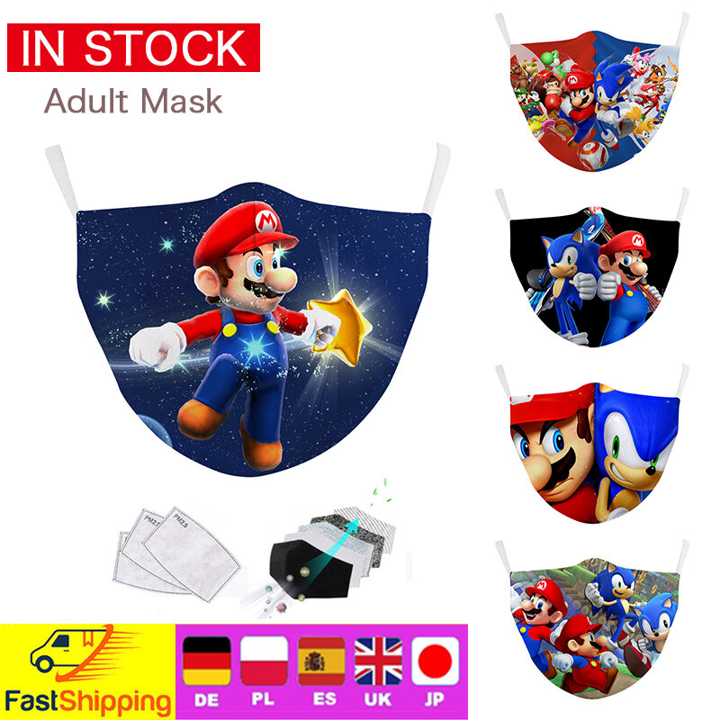 Children and Adult Mask Super Mario Face Masks Reusable Washable Fabric Face Mask Dust-proof Pm2.5 Filter Unisex Facemask