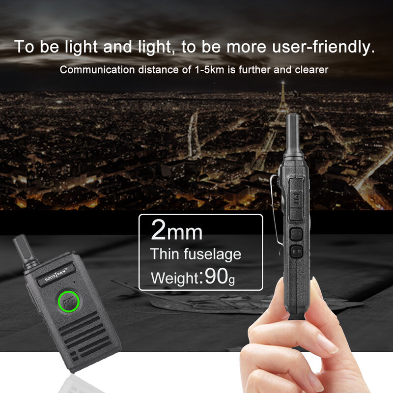Socotran-walkie-talkie SC-600 uhf 400-470mhz,超スリム,双方向ラジオ,デュアルチャンネル,呼吸ライト