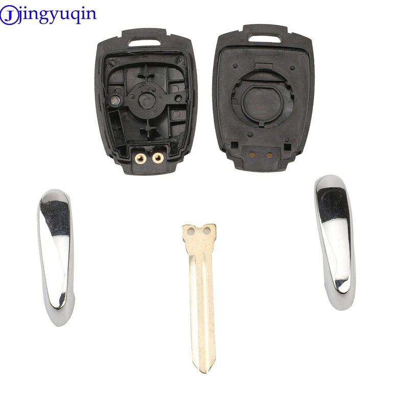 Jingyuqin 2 Tombol Penggantian Remote Kunci Shell Case Fob untuk Ssangyong Actyon Kyron Rexton Korando dengan Pisau Yang Belum Diasah Kunci Mobil