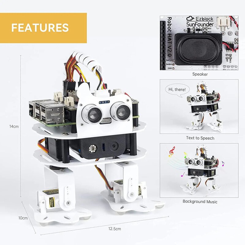 CC SunFounder – Kit de Robot Programmable PiSloth AI, pour Raspberry Pi, danse, évitement d'obstacles, suivi d'objets