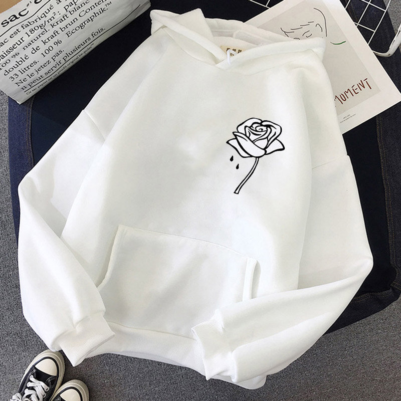 Sweat-shirt à capuche Style coréen Harajuku pour femmes, Streetwear surdimensionné imprimé de fleurs