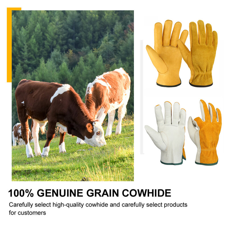 OZERO-guantes de trabajo de cuero con agarre flexible, guante de jardinería de piel de vaca resistente para corte de madera/construcción/conducción de camiones/trabajo en jardín/Patio