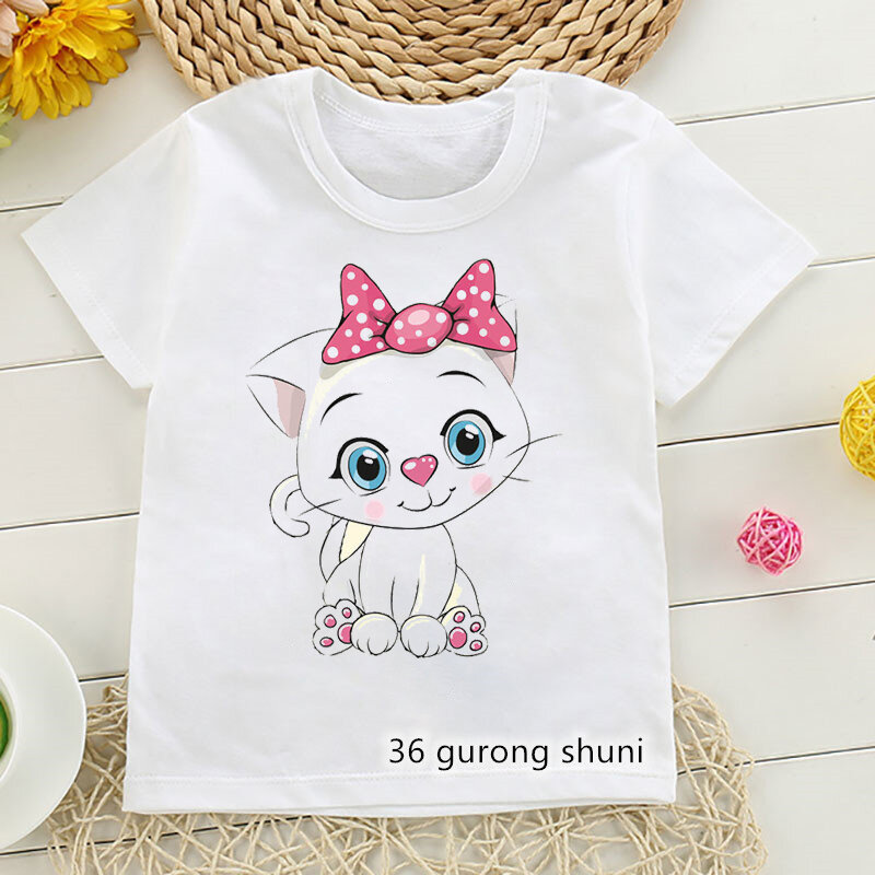 Camiseta para meninas bonito amor gato impressão dos desenhos animados meninos/meninas roupas universais verão da criança do bebê t camisa engraçado meninos tshirt topos