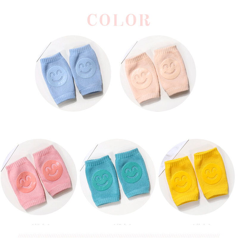 1Pair Lovely Smile Face Kneepad Soft Knee Pad Cushions Baby Elbow Socks Toddler Knee Mat Non-Slip Baby Crawling Protection