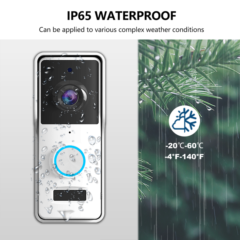 Wf005 tuya inteligente wifi campainha hd 1080p sem fio câmera two-way voz áudio funciona ip65 ios compatível à prova dwaterproof água e android