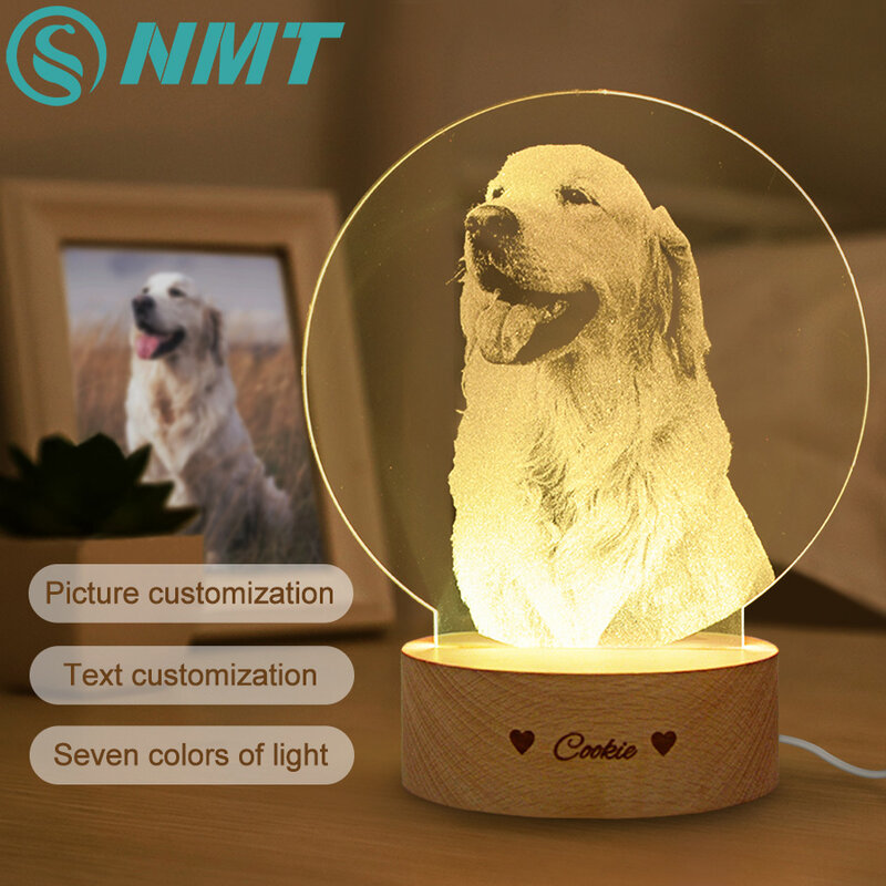 Lámpara de escritorio de luz nocturna 3D personalizada con foto/texto, Base de madera, regalo del Día de San Valentín de Navidad, alimentación USB, envío directo