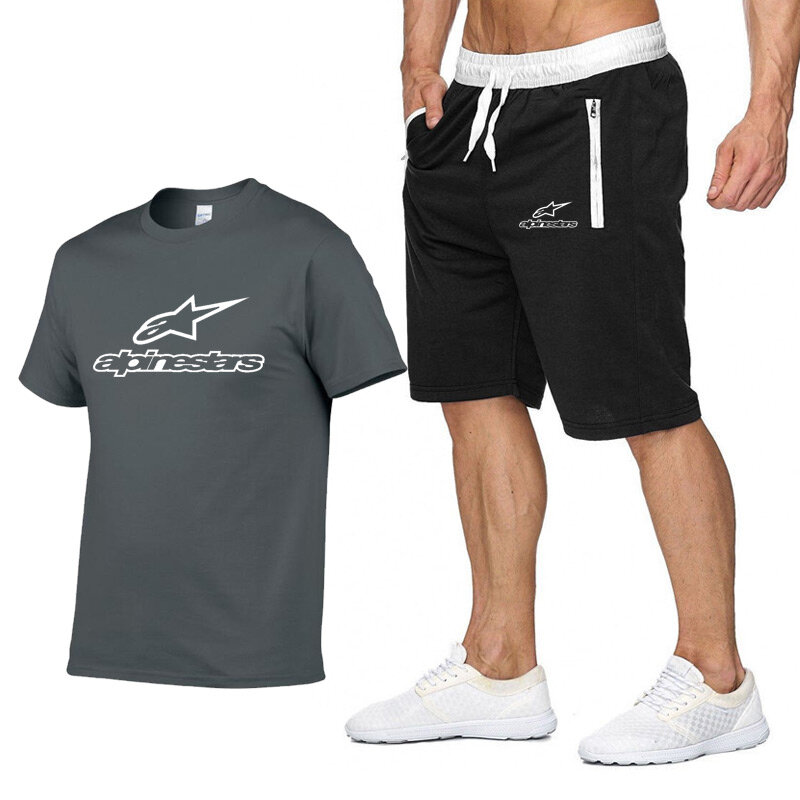 패션 Alpinestars t-셔츠 반바지 세트 남자 여름 2pc Tracksuit + 반바지 세트 비치 망 캐주얼 티 셔츠 세트 Sportswears S-XXL