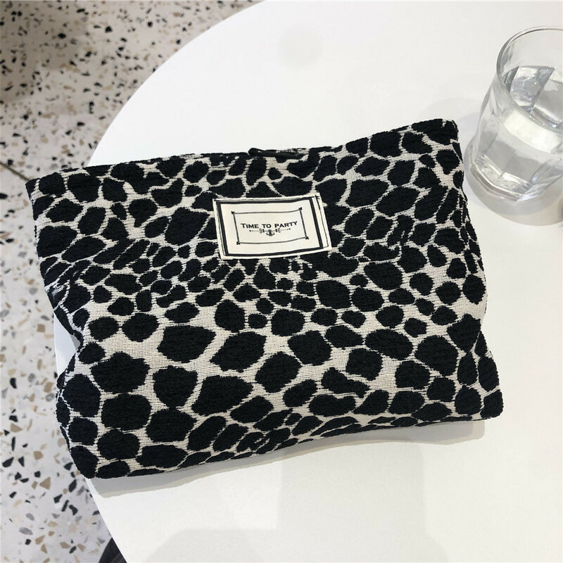 Große Frauen Leopard Kosmetik Tasche Leinwand Wasserdichte Zipper Make-Up Tasche Reise Waschen Make-Up Organizer Schönheit Fall