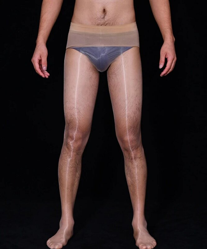 Sexy Oil Shine Mens Tight Pantyhose Gay Lingerir Stocking  Long Legging Thin Transparent  Socks Underpanties