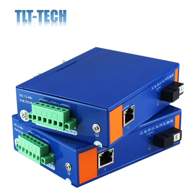 Een Paar Industriële Media Converter Ethernet Switch Met Din Rail DC12 ~ 48V Ingangsspanning