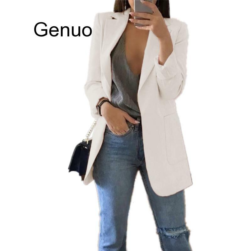 ผู้หญิง Slim เสื้อแจ็คเก็ตแฟชั่นฤดูใบไม้ร่วงหญิงทำงาน Solid กระเป๋า Notched Blazer Feminino Coat S-5xl
