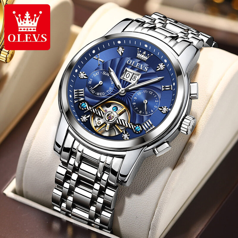 Мужские швейцарские часы OLEVS механические Автоматические полые часы большой циферблат водонепроницаемые светящиеся новые мужские модные часы Роскошные 2021