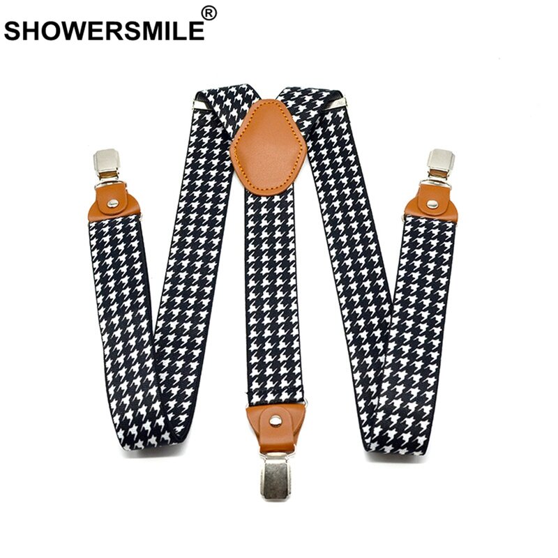 Houndstooth Suspenders Men For Pants Fashion Casual Straps With Leather Adjustable 3 Cilps Y Back Braces Male Belts 120cm*3.5cm