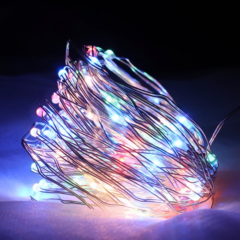 LED5VUSB-Cadena de luces de alambre de cobre para decoración de Navidad, boda, dormitorio, Hada, 10m, blanco cálido, Control remoto, luz intermitente