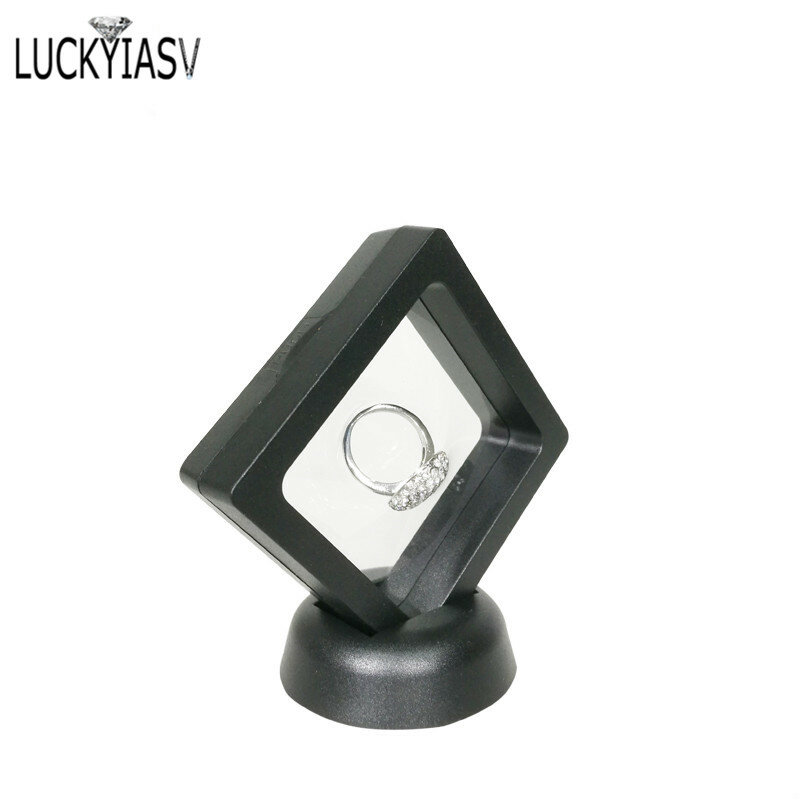Czarny biały plastik zawieszony wyświetlacz pływający Case kolczyk monety klejnoty pierścień przechowywania biżuterii Pet membrana stojak pojemnik na pudełko 7*7*2cm