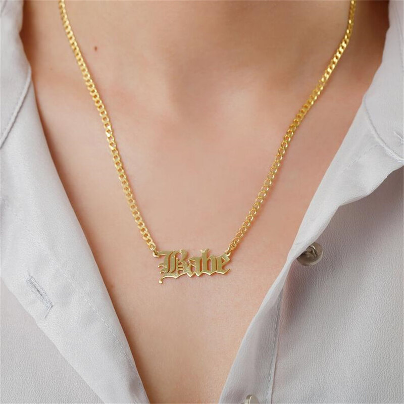 Personalizado antigo inglês cubano nome pingente colar moda de aço inoxidável masculino feminino colar jóias presente