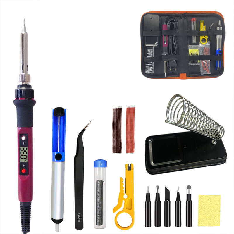 Kit de pistola para soldar Digital, herramientas de soldadura LCD de temperatura ajustable, calentador de cerámica, punta de soldadura, bomba de desoldadura, 80W