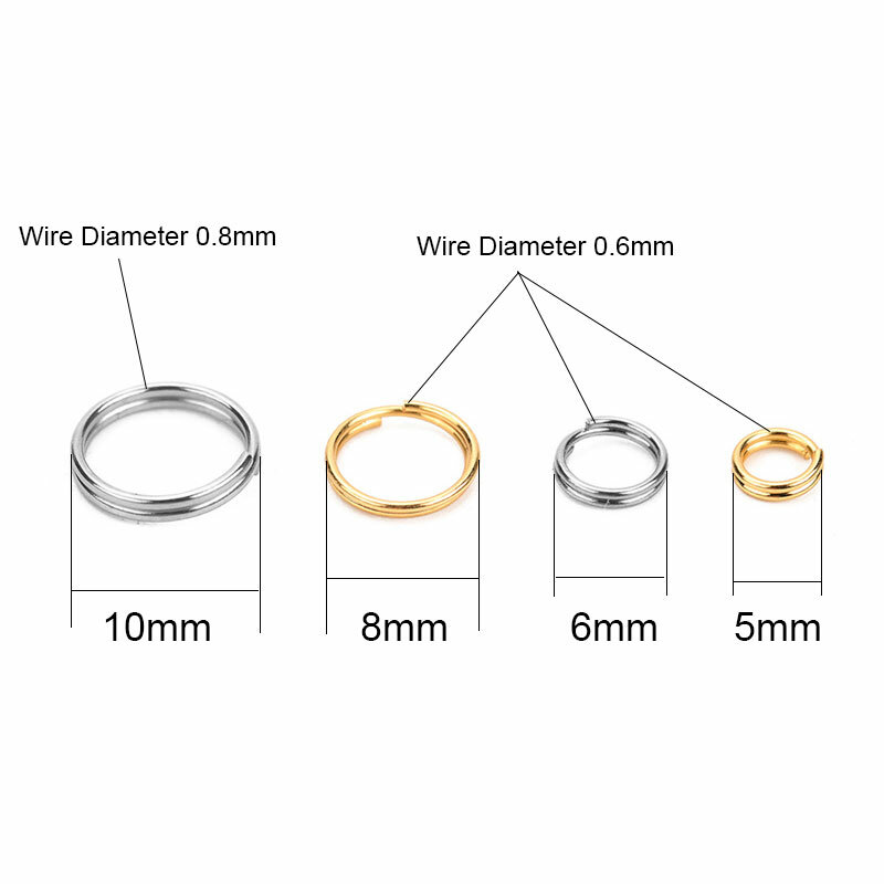 100Pcs Rvs Ringetjes Bulk 6 8 10Mm Goud Kleur Dubbele Lus Split Rings Connectors Voor Diy sieraden Maken Accessoires