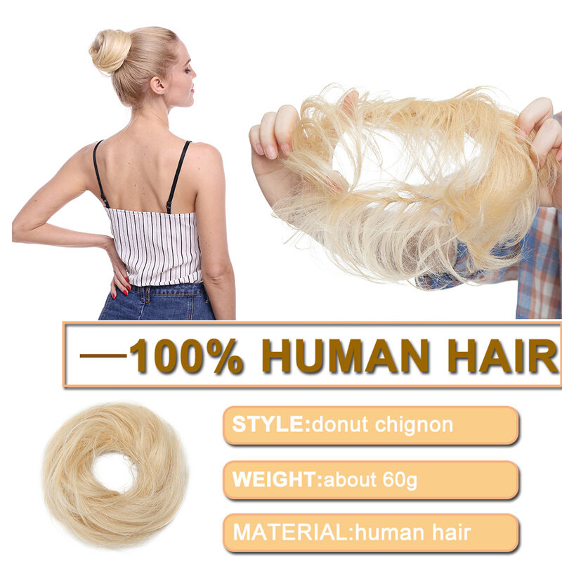 S-noilite Chignon Hairpiece شريط مطاطي شعر الإنسان Chignon كعكة ذيل حصان خصلات شعر دونات كعكة الشعر التمديد