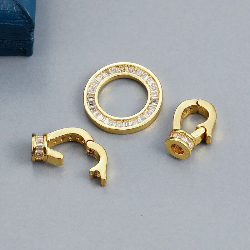 MINHIN Warna Emas Perak Zircon Lingkaran Bulat Konektor Kunci Gesper Pengikat Aksesoris untuk Baroque Mutiara Manik-manik Membuat Perhiasan