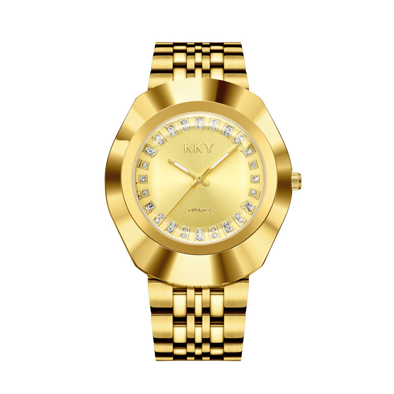 Reloj dorado, gran oferta KKY-relojes deportivos de cuarzo para parejas, pulsera de acero inoxidable de lujo, marca superior, 2024