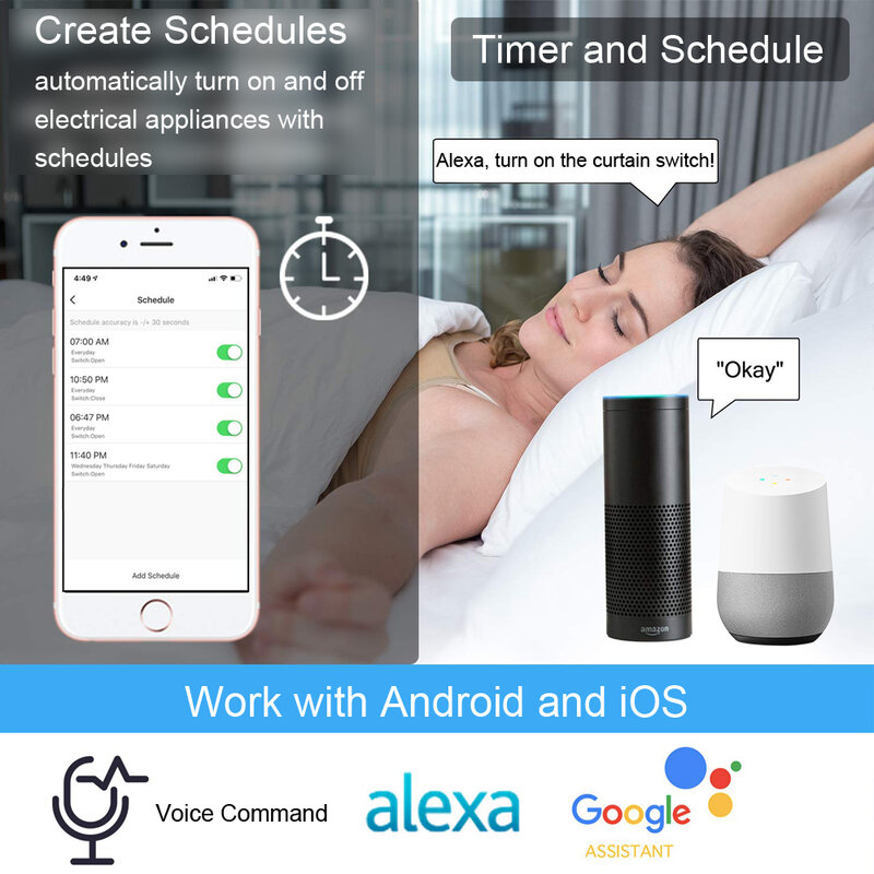 Tuya WiFi Thông Minh Màn Mù Công Tắc Màu Bạc Cho Cửa Cuốn Điện Google Nhà Alexa Điều Khiển Giọng Nói Ứng Dụng Hẹn Giờ