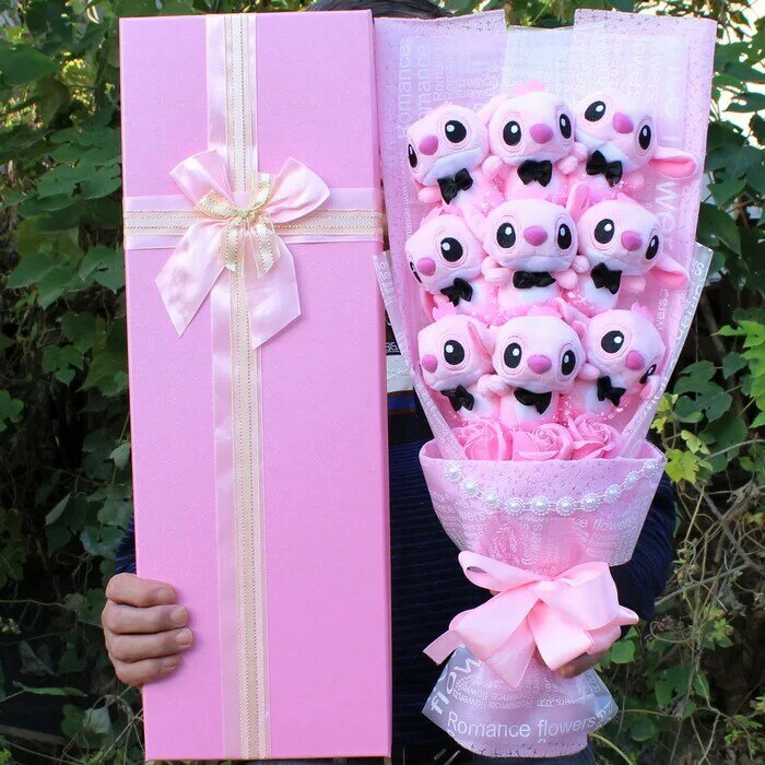 귀여운 스티치 비누 꽃 플러시 부드러운 봉제 동물 인형 9 가지 스타일, 로맨틱 발렌타인 선물, 상자 미포함
