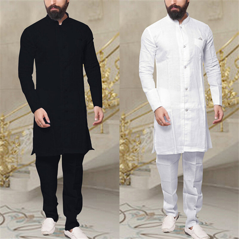 Uomini Islamica Arabia Arabo Caftano Musulmano Vestaglie di Modo di Abbigliamento di Moda Manica Lunga Abaya Arabia Saudita Dubai Mens Jubba Thobe