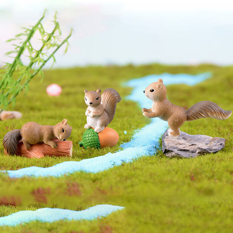 4Pcs Squirrels Resin Figurine Miniature Animals Ornaments for DIY Fairy Garden Bonsai Decor Moss Micro Landscape Decoration