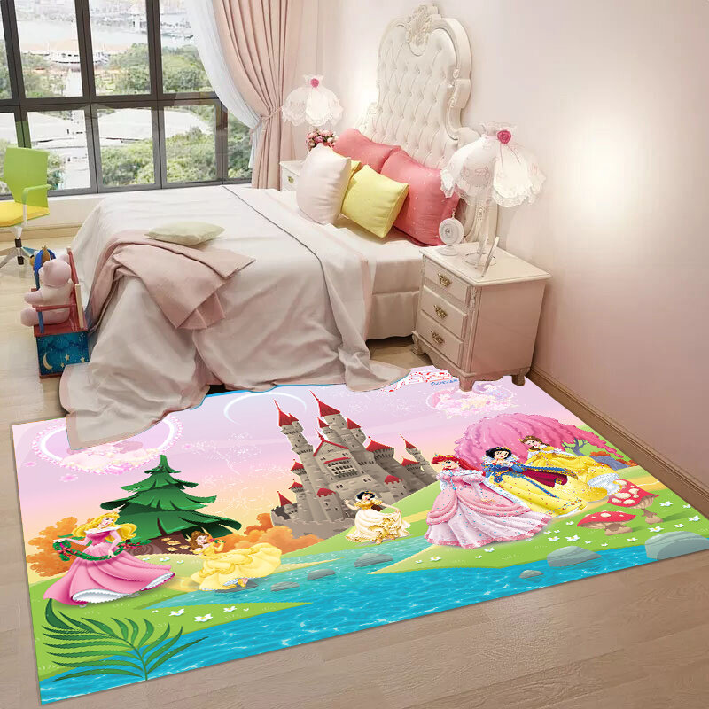 Cartoon Princess Living Room Carpet Rectangle Kids Rug Bedroom Bedside Bed Rug Childrenroom Princess Carpet Mat Baby Playmat