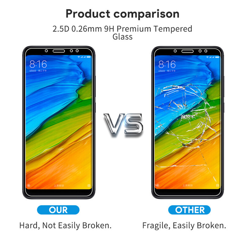 Verre de protection 3 pièces pour Xiaomi Redmi 5 Plus 5 5A S2 K20 6A 6 Pro verre trempé pour Redmi Note 5 5A 6 Pro protecteur d'écran