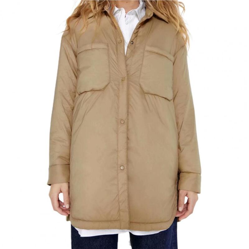 Down jaqueta Cardigan cor sólida mulheres casaco gola virada para baixo botões de encerramento bolsos grandes jaqueta feminina 2021