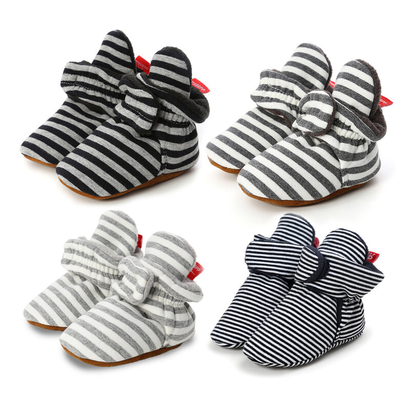 Infant Baby Shoes Socks Boy Girl Stripe Gingham Newborn Toddler First Walkers Booties Cotton Comfort Soft Crib Shoes