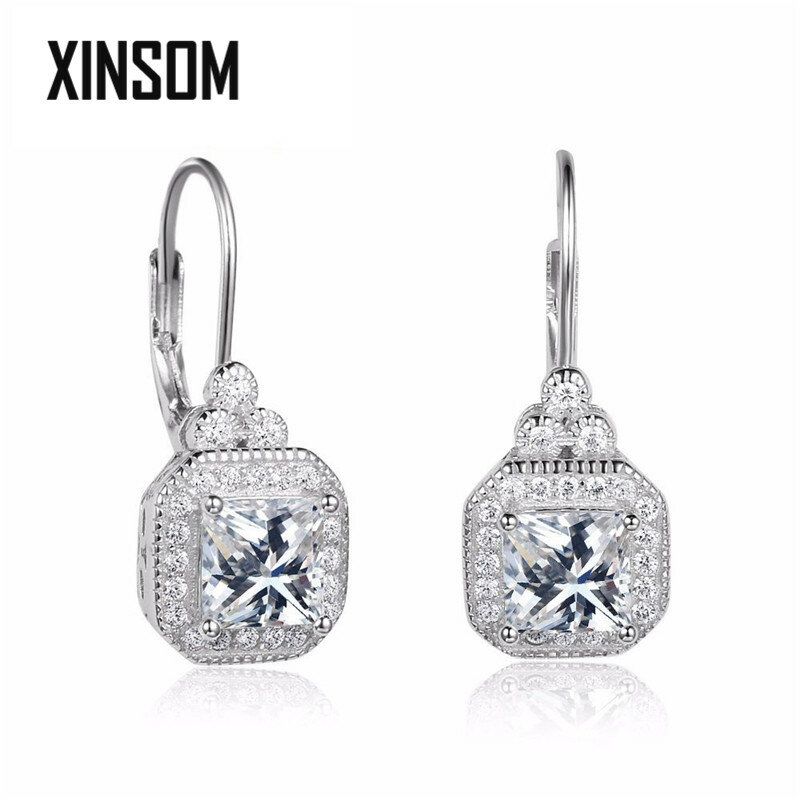 XINSOM Real 925 Sterling Silver Earrings For Women Luxury Big Zircon Engagement Wedding Dangle Earrings Fine Jewelry 20MARE6