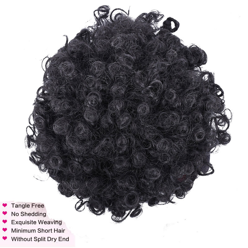 Parrucca corta Afro Puff Hair Bun Turban 2 in 1 con coulisse Headwrap parrucca sintetica crespa riccia Updo per donne nere