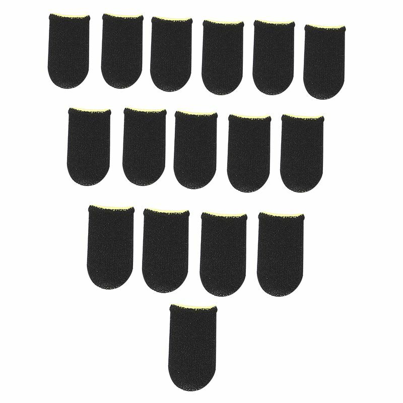 18-Pin Koolstofvezel Vinger Mouwen Voor Pubg Mobiele Games Druk Screen Vinger Mouwen Black & Geel (16 stuks)