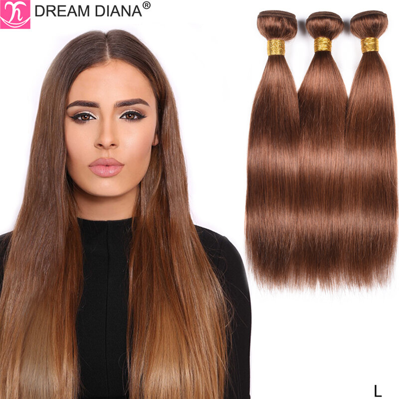 Dreamdian-aplique de cabelo liso, loiro colorido, cabelo brasileiro remy, 3 pacotes de cabelo humano, #2, 4, 27, 30, 33, 99j, 100%