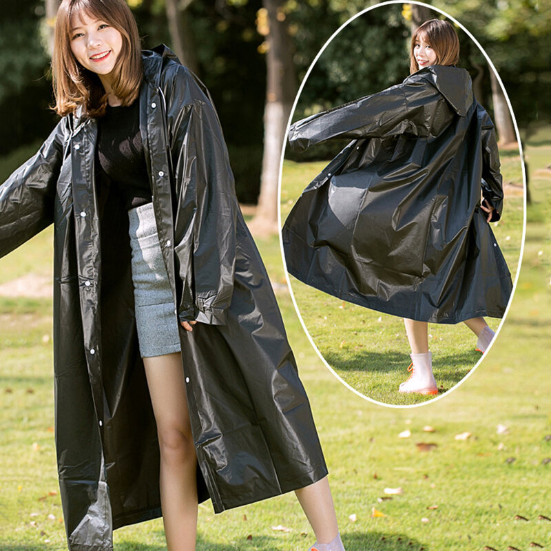 Fashion Wanita Pria Dewasa EVA Pelindung Jas Hujan Transparan dengan Tudung untuk Mantel Hujan Luar Ruangan Jas Hujan Tahan Air Ponco