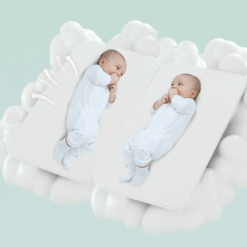 트윈스 요람 유아용 침대, 바퀴 및 기류 메쉬가 있는 유아용 침대, 높이 조절 가능, 2 명의 어린이를 위한 침대