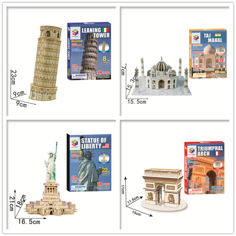 World Famous Architecture Building 3D Puzzle Model, Construção Jigsaw, Brinquedos para Crianças, Presente de Natal, 40 Estilos