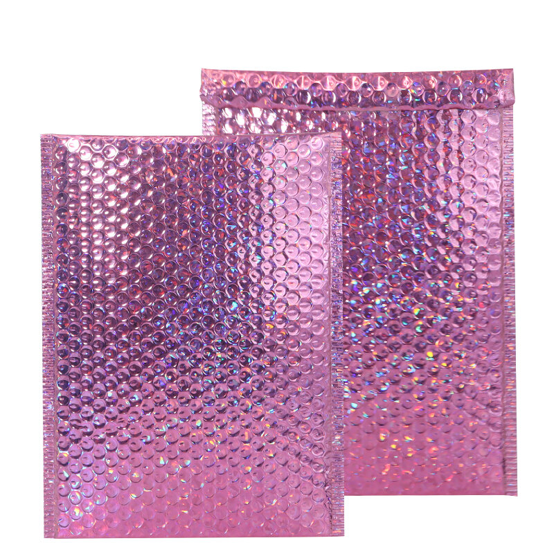 10 Buah/Pak Aluminium Foil Gelembung Mailer Warna-warni Kemasan Bulu Mata Tas Kurir Perekat Diri untuk Hadiah Empuk Pengiriman Amplop