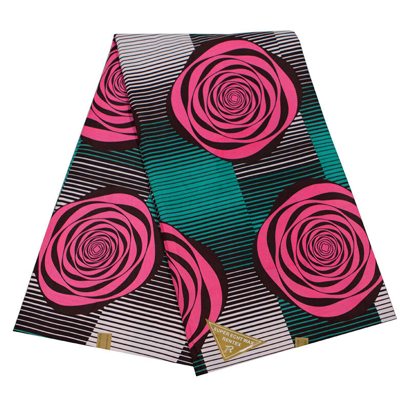 Wax 2019 Polyester à imprimés rose et vert, tissu africain 100% authentique, cire de Pagne
