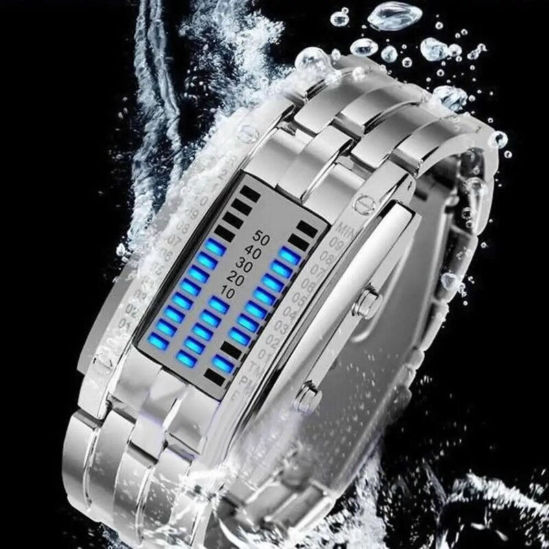 Zukunft Technologie Binary Mode Paar Uhr Männer Frauen Kreative Edelstahl Uhr LED Datum Armband Armbanduhr Sport Watche