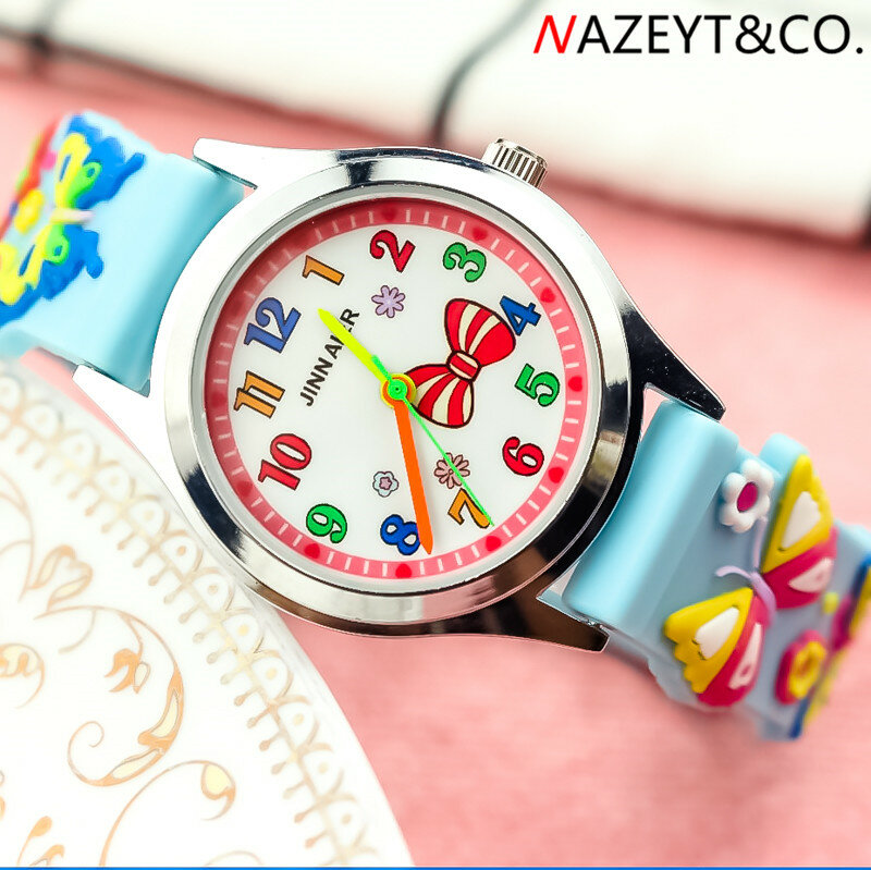 Frete grátis nazeyt nova moda meninos meninas adorável 3d dos desenhos animados borboleta silicone cinta presente relógio crianças simples