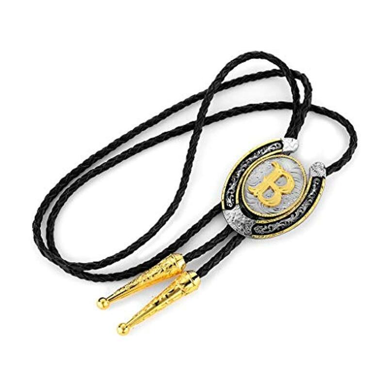 Gold Letter ABCDEFG-Z U shape bolo tie for man Indian cowboy western cowgirl leather rope zinc alloy necktie
