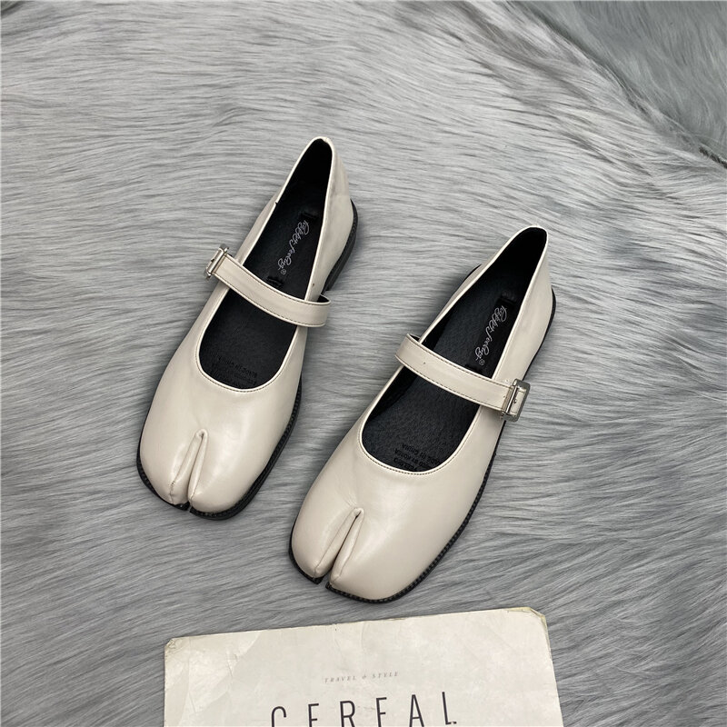 Mary Jane-Sandalias planas para mujer, zapatos de tacón con punta dividida, estilo Retro Vintage, Ninja, para uso diario, novedad de primavera, 2022