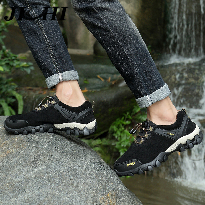 JICHI Autumn Men Shoes Fashion Design Lightweight Breathable Men's Sneakers Outdoor Non-slip Lace-up Men's Shoes Hiking Shoes