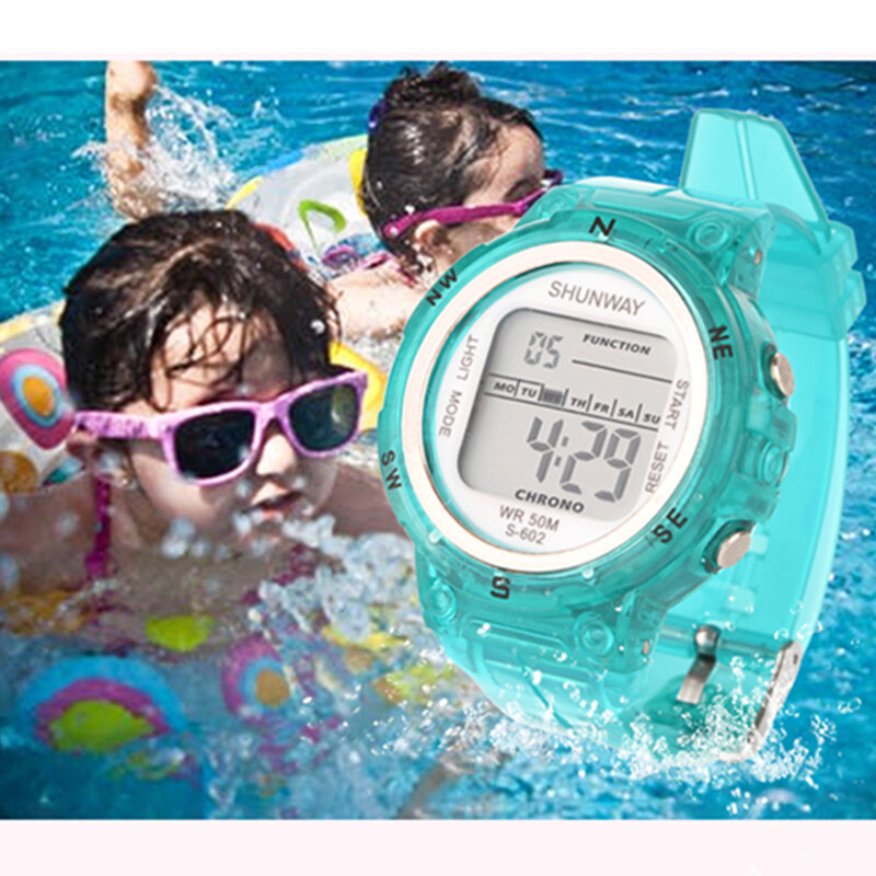 Zwemmen Elektronische Led Horloge Digitale Sport 5Bar Waterdichte Horloges Voor 3 ~ 12 Jaar Jongens Meisjes Casual Baby Klok gift 602