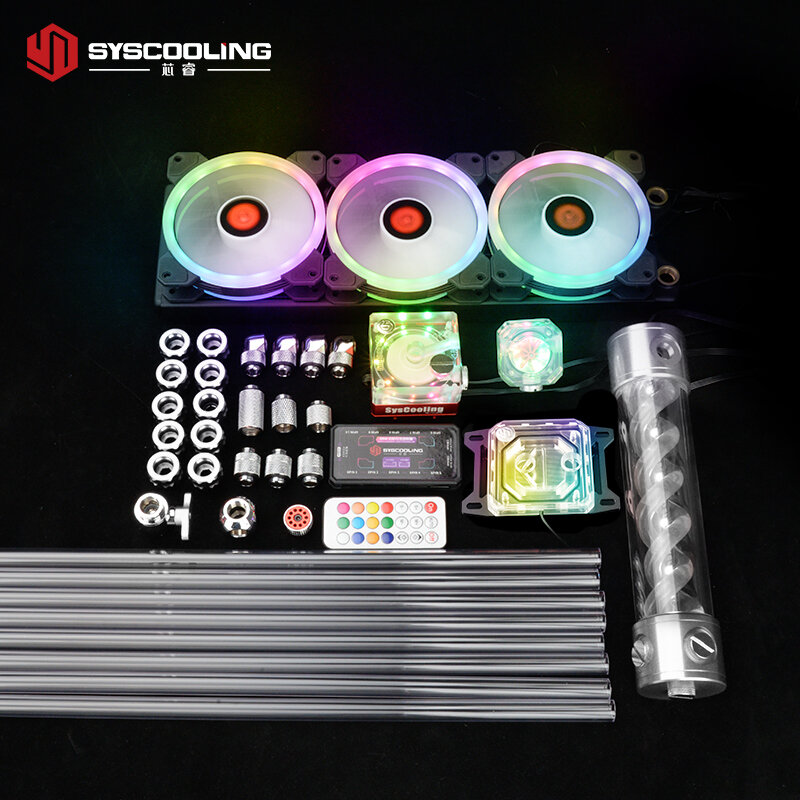 Syscooling-Kit De Refrigeração De Água Com Luzes RGB, Radiador De Refrigeração De Água DIY, Soquete Líquido Para CPU AMD AM4, 360mm, Conjunto Inteiro
