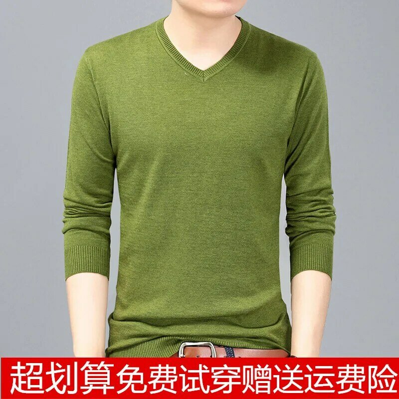 MRMT 2024 New Thin Sweater Mens Solid Color V-Neck Primer Sweater Men Sweater Long-Sleeved Sweater For Male